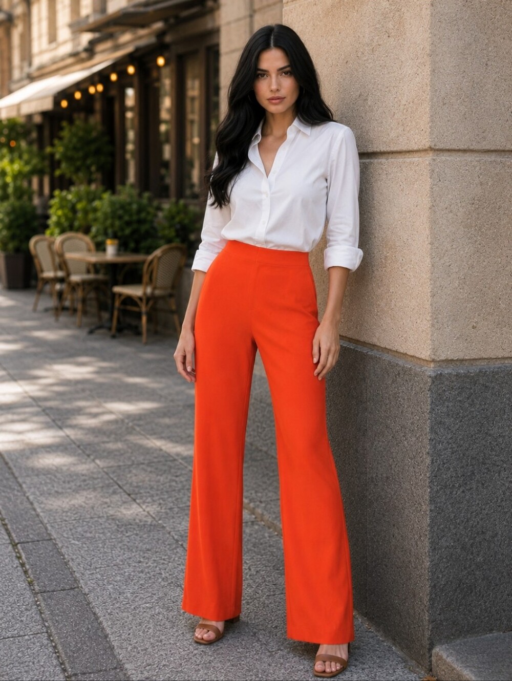 Zara High-Waist Wide-Leg Orange Pants